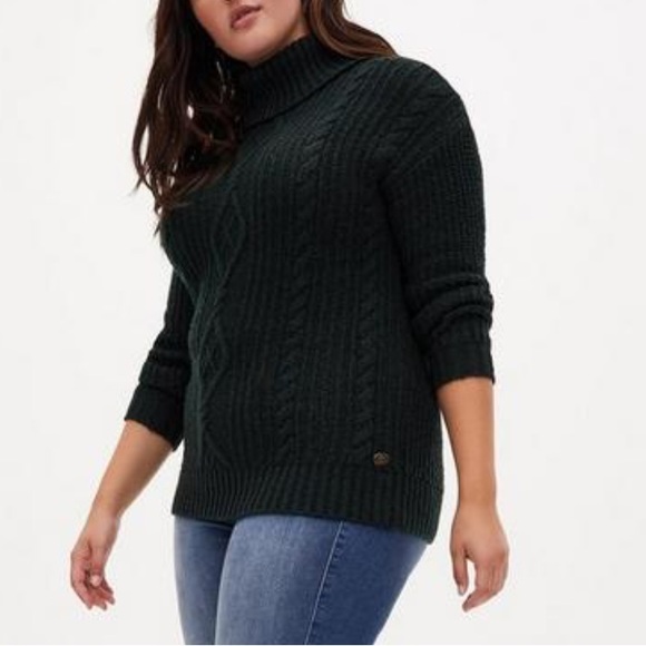 torrid Sweaters - Torrid Size 5 Outlander Chunky Cable Knit Turtleneck Pullover Sweater 5X Green